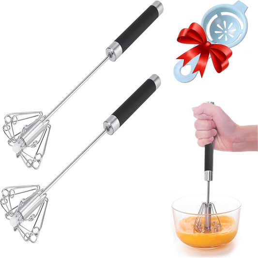Stainless Steel Push Whisk - Easy to Use Manual Hand Mixer & Plunger Whisk - Make Froth, Foam & Whipped Cream - Semi Auto Egg Beater Plastic Tip Won’t Scratch Pans -- No shipment on weekends - Ballimart