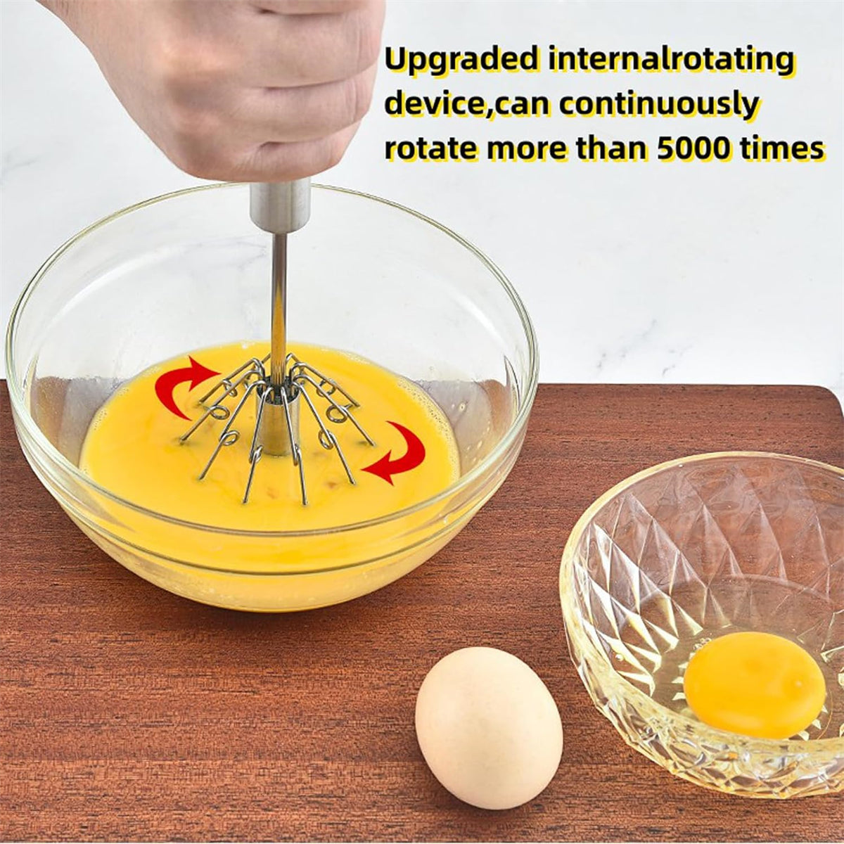 Stainless Steel Push Whisk - Easy to Use Manual Hand Mixer & Plunger Whisk - Make Froth, Foam & Whipped Cream - Semi Auto Egg Beater Plastic Tip Won’t Scratch Pans -- No shipment on weekends - Ballimart