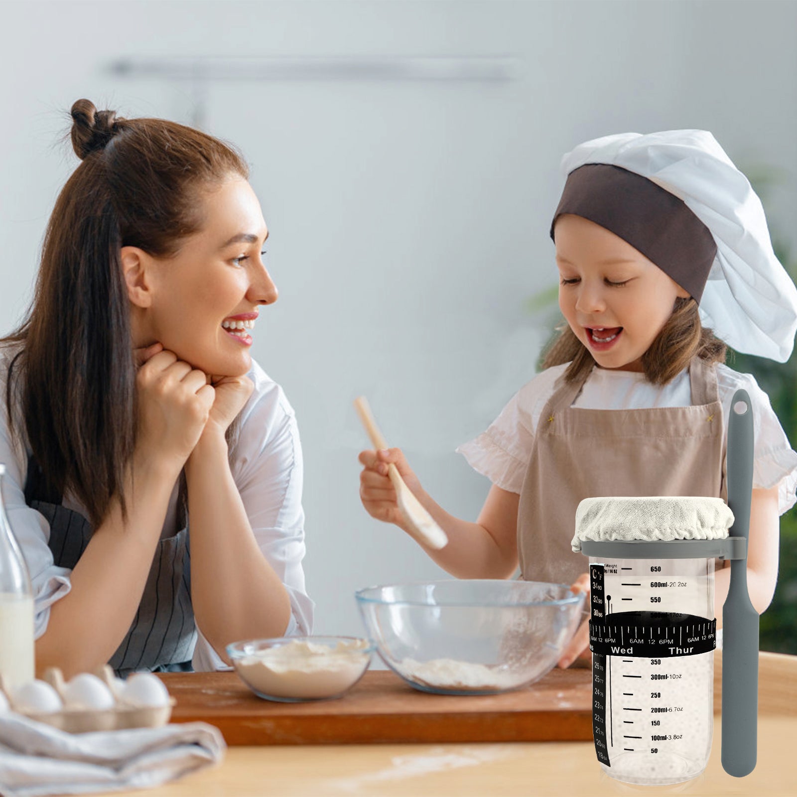 Sourdough Starter Kit with Date Marked Feeding Band, Scraper, Cloth Cover and Plastic Lid, Thermometer【Shipment from FBA】 - Ballimart