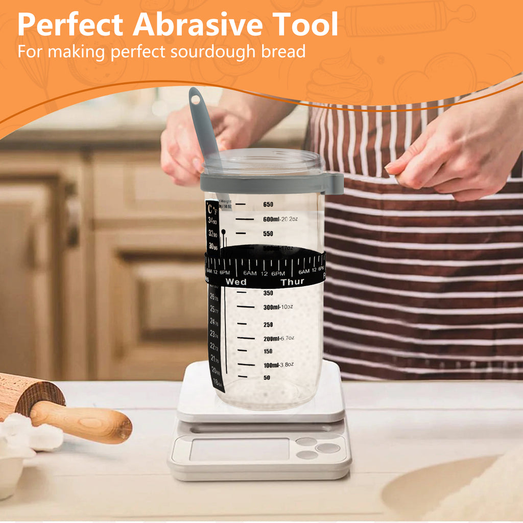 Sourdough Starter Kit with Date Marked Feeding Band, Scraper, Cloth Cover and Plastic Lid, Thermometer【Shipment from FBA】 - Ballimart