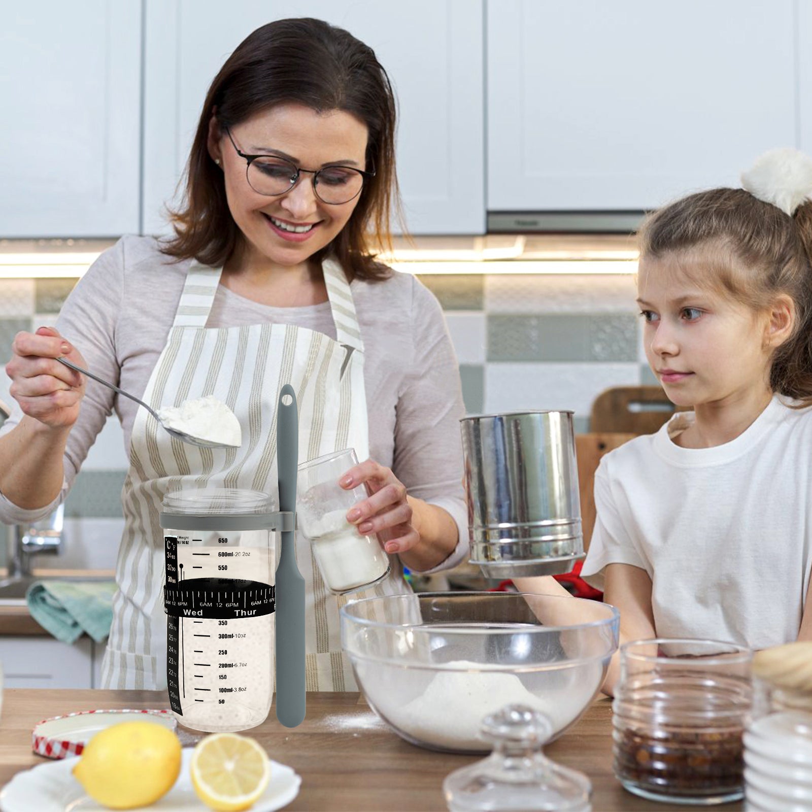 Sourdough Starter Kit with Date Marked Feeding Band, Scraper, Cloth Cover and Plastic Lid, Thermometer【Shipment from FBA】 - Ballimart