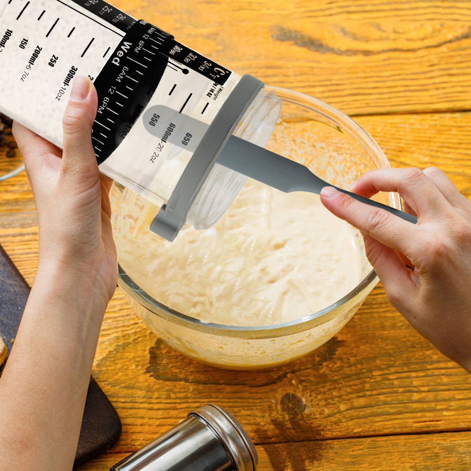 Sourdough Starter Kit with Date Marked Feeding Band, Scraper, Cloth Cover and Plastic Lid, Thermometer【Shipment from FBA】