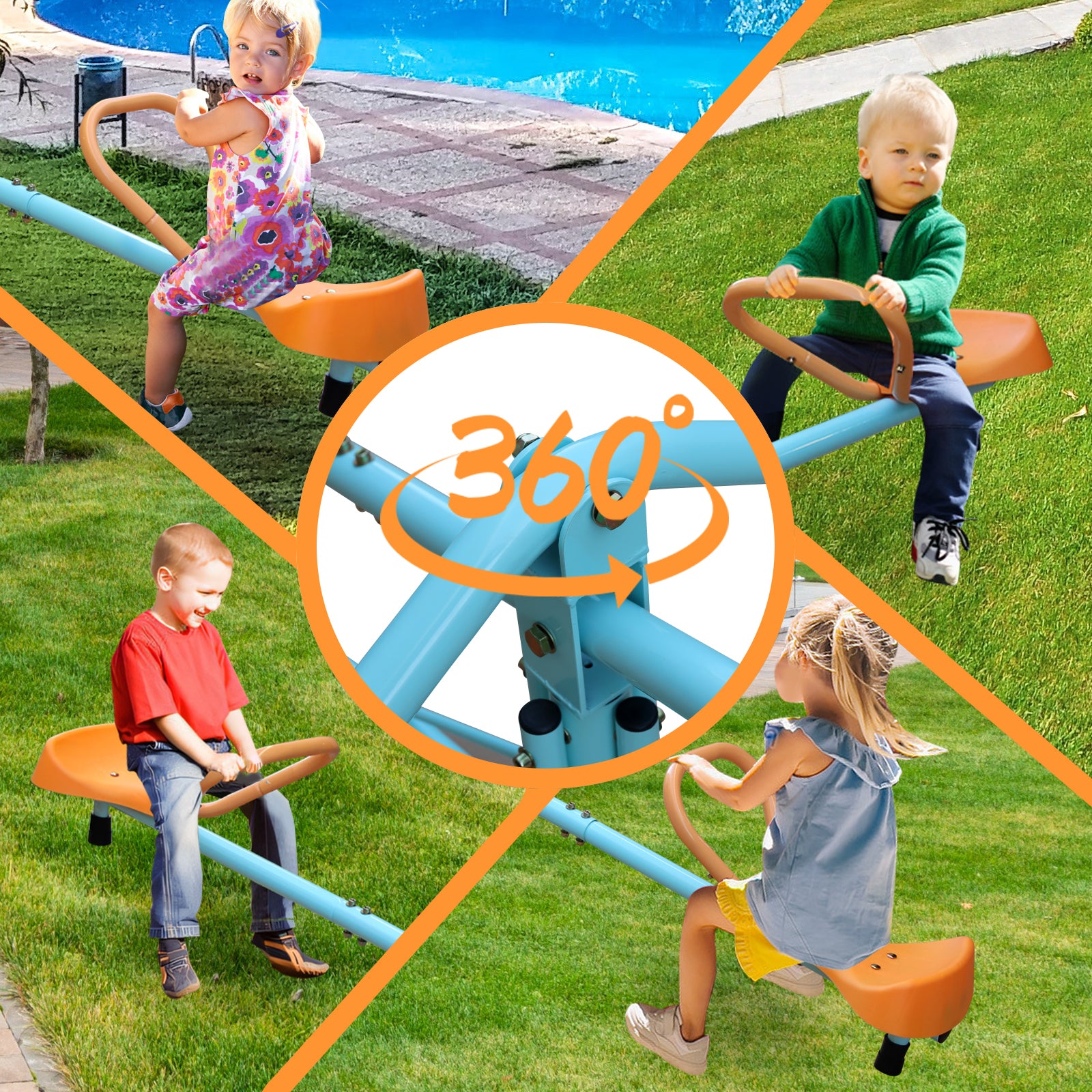 Outdoor Kids Spinning Seesaw Sit and Spin Teeter Totter Outdoor Playground Equipment Swivel Teeter Totter for Backyard - Ballimart