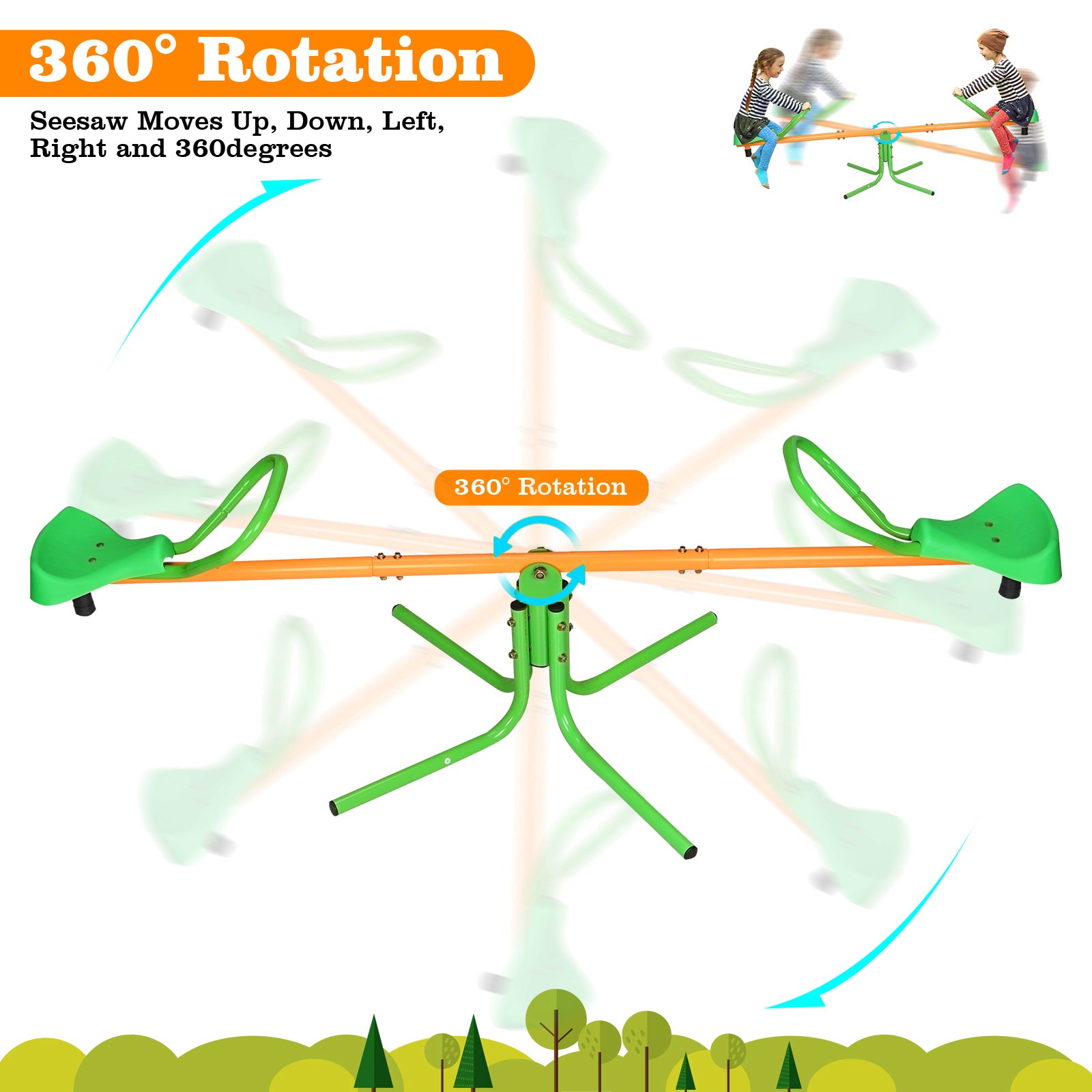 360 Degree Rotation Outdoor Kids Spinning Seesaw Sit and Spin Teeter Totter Outdoor Playground Equipment Swivel Teeter Totter for Backyard - Ballimart