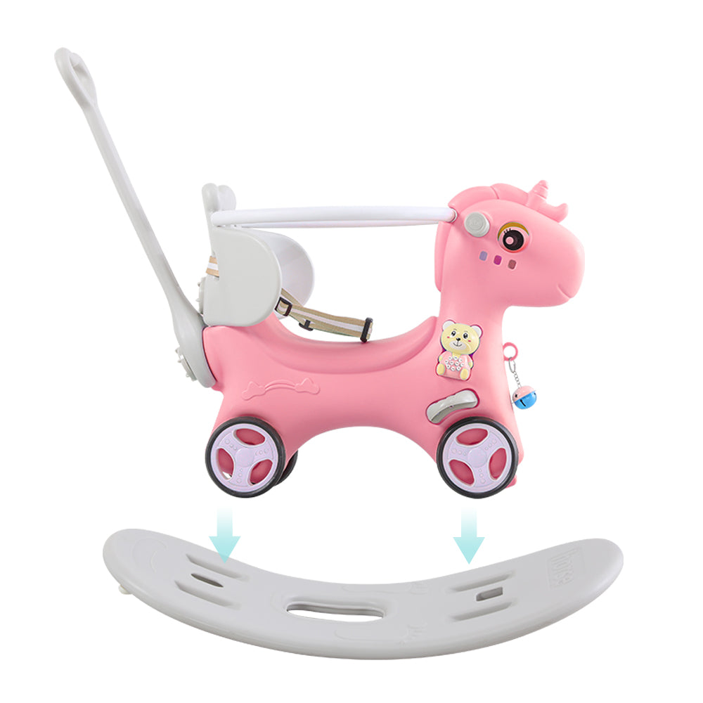 Rocking Horse for Toddlers , Balance Bike Ride On Toys with Push Handle, Backrest and Balance Board for Baby Girl and Boy, Unicorn Kids Riding Birthday (Pink) - Ballimart
