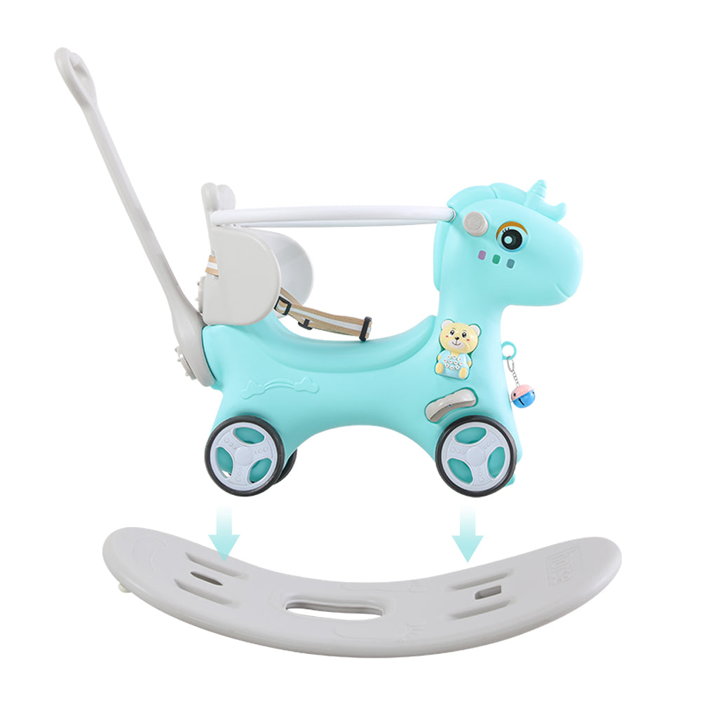 Rocking Horse for Toddlers, Balance Bike Ride On Toys with Push Handle, Backrest and Balance Board for Baby Girl and Boy, Unicorn Kids Riding Birthday (Blue) - Ballimart