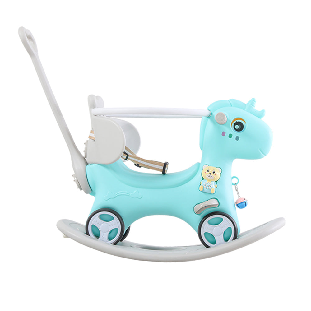 Rocking Horse for Toddlers, Balance Bike Ride On Toys with Push Handle, Backrest and Balance Board for Baby Girl and Boy, Unicorn Kids Riding Birthday (Blue)