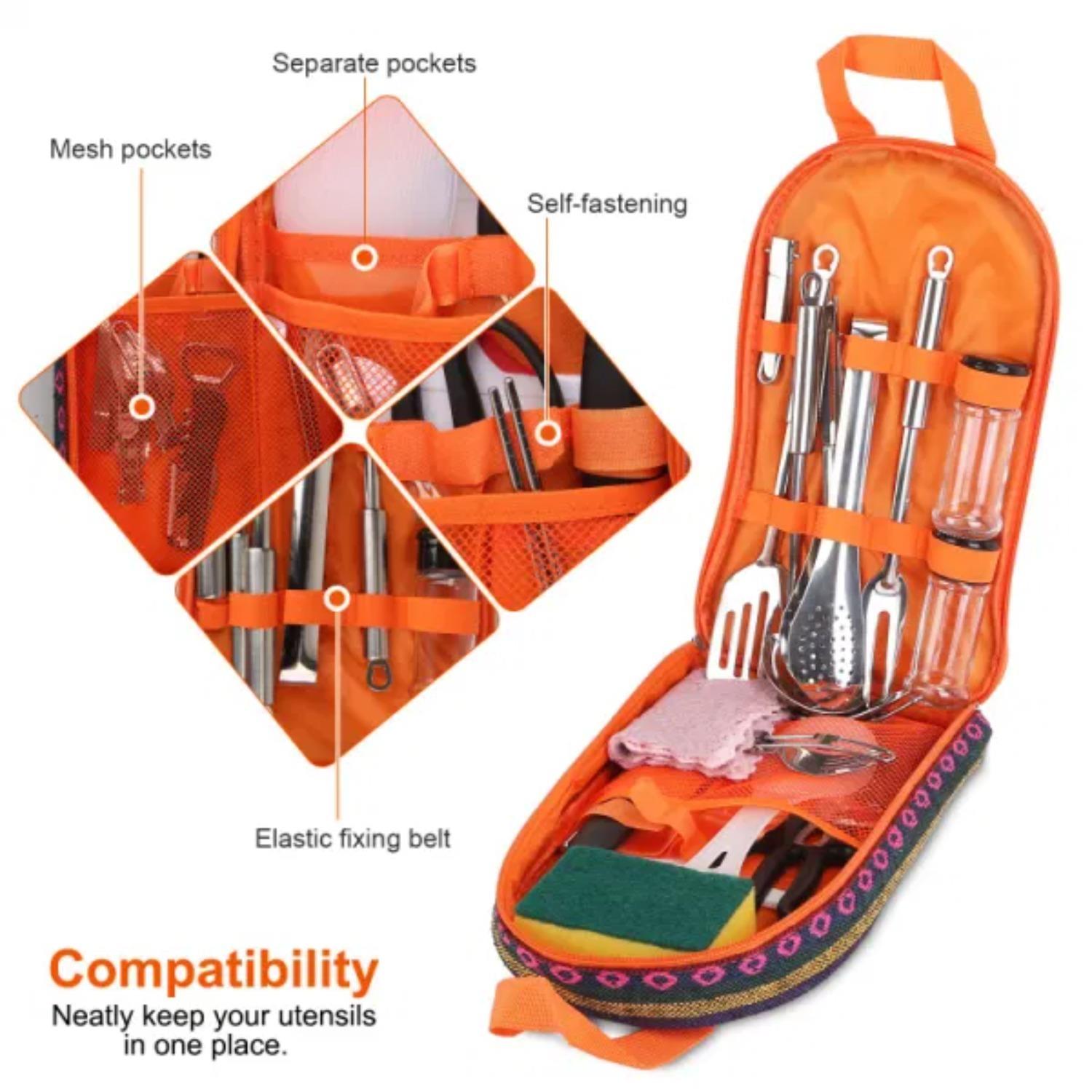 19Pcs Camping Cooking Utensil Kit Portable Picnic Cookware Outdoor Kitchen Equipment Gear Campfire Barbecue Appliances with Storage Bag(No shipments on weekends, banned from Amazon) - Ballimart