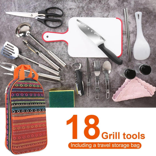 19Pcs Camping Cooking Utensil Kit Portable Picnic Cookware Outdoor Kitchen Equipment Gear Campfire Barbecue Appliances with Storage Bag(No shipments on weekends, banned from Amazon) - Ballimart