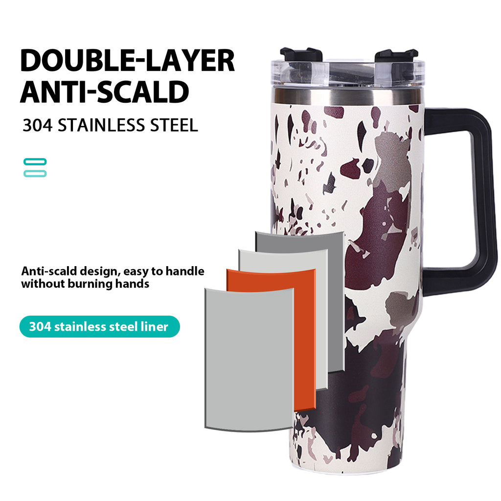 1pc 40oz large capacity water bottle With Handle And Straw Lid, Insulated Reusable Stainless Steel Water Bottles Travel Mug Coffee Cup car cup water cup For Men Women Outdoor Camping Driving, Gift，Cof - Ballimart