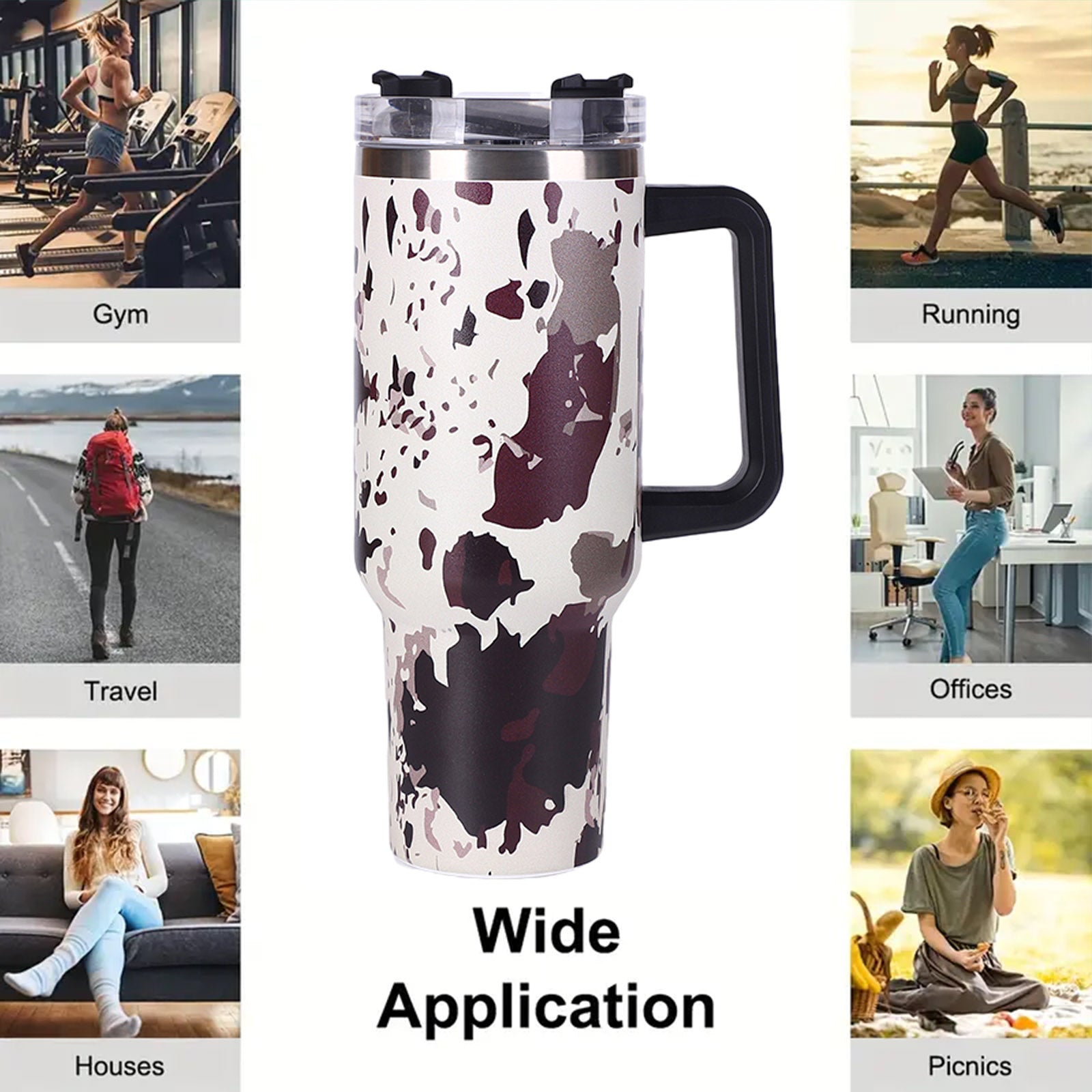 1pc 40oz large capacity water bottle With Handle And Straw Lid, Insulated Reusable Stainless Steel Water Bottles Travel Mug Coffee Cup car cup water cup For Men Women Outdoor Camping Driving, Gift，Cof - Ballimart