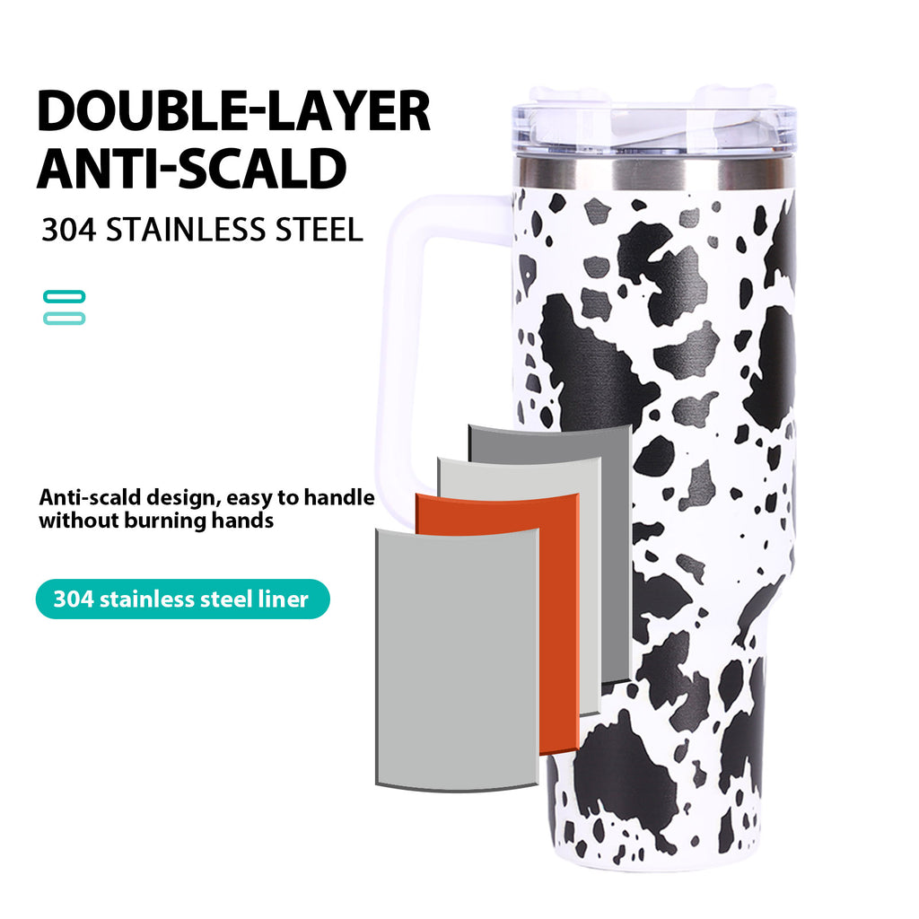 1pc 40oz large capacity water bottle With Handle And Straw Lid, Insulated Reusable Stainless Steel Water Bottles Travel Mug Coffee Cup car cup water cup For Men Women Outdoor Camping Driving, Gift，Cof - Ballimart