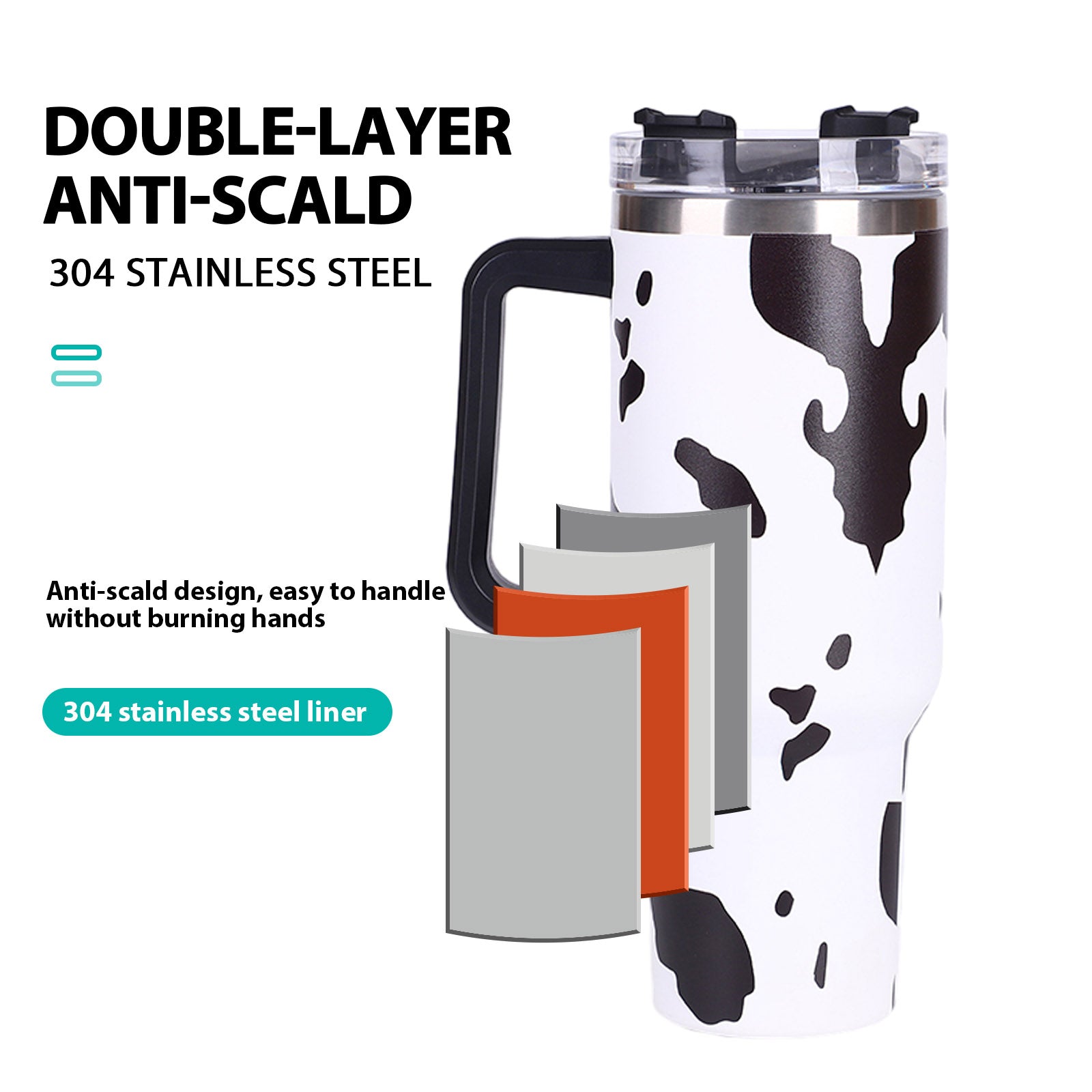 1pc 40oz large capacity water bottle With Handle And Straw Lid, Insulated Reusable Stainless Steel Water Bottles Travel Mug Coffee Cup car cup water cup For Men Women Outdoor Camping Driving, Gift，Cof - Ballimart