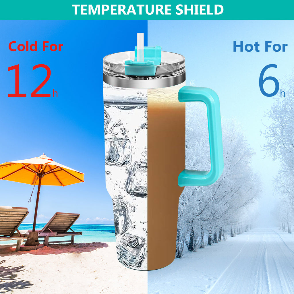 1pc 40oz large capacity water bottle With Handle And Straw Lid, Insulated Reusable Stainless Steel Water Bottles Travel Mug Coffee Cup car cup water cup For Men Women Outdoor Camping Driving, Gift - Ballimart