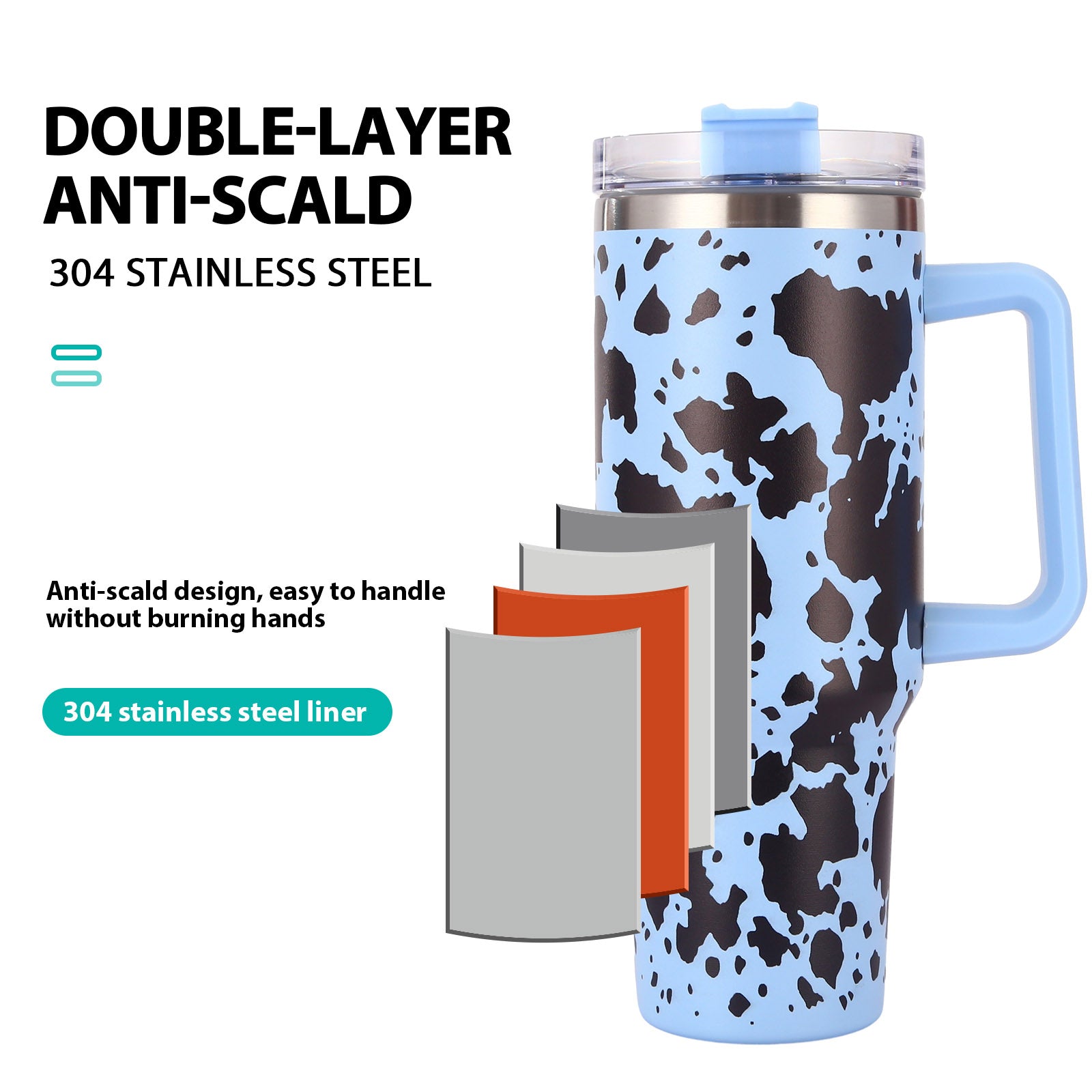 1pc 40oz large capacity water bottle With Handle And Straw Lid, Insulated Reusable Stainless Steel Water Bottles Travel Mug Coffee Cup car cup water cup For Men Women Outdoor Camping Driving, Gift - Ballimart