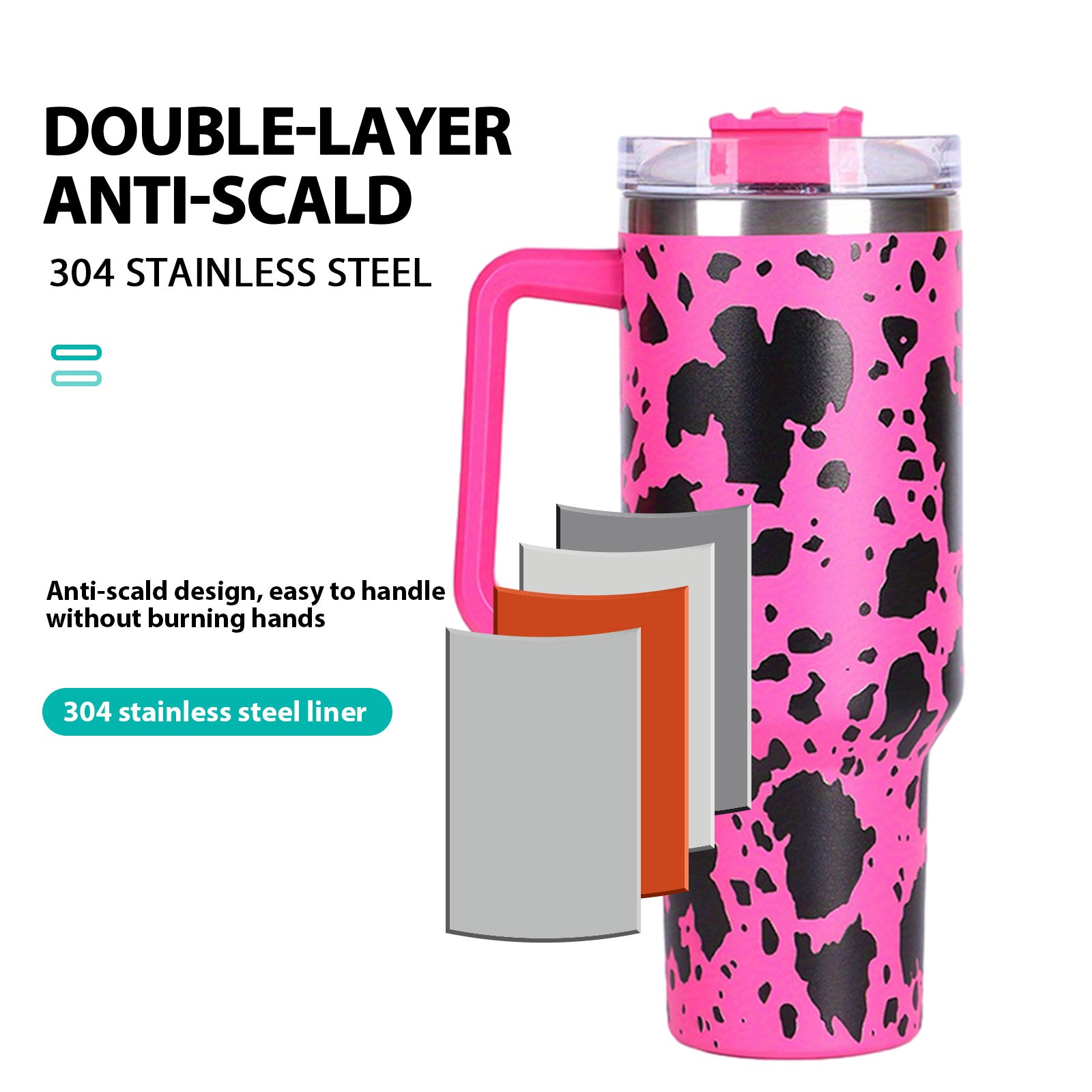 1pc 40oz large capacity water bottle With Handle And Straw Lid, Insulated Reusable Stainless Steel Water Bottles Travel Mug Coffee Cup car cup water cup For Men Women Outdoor Camping Driving, Gift - Ballimart