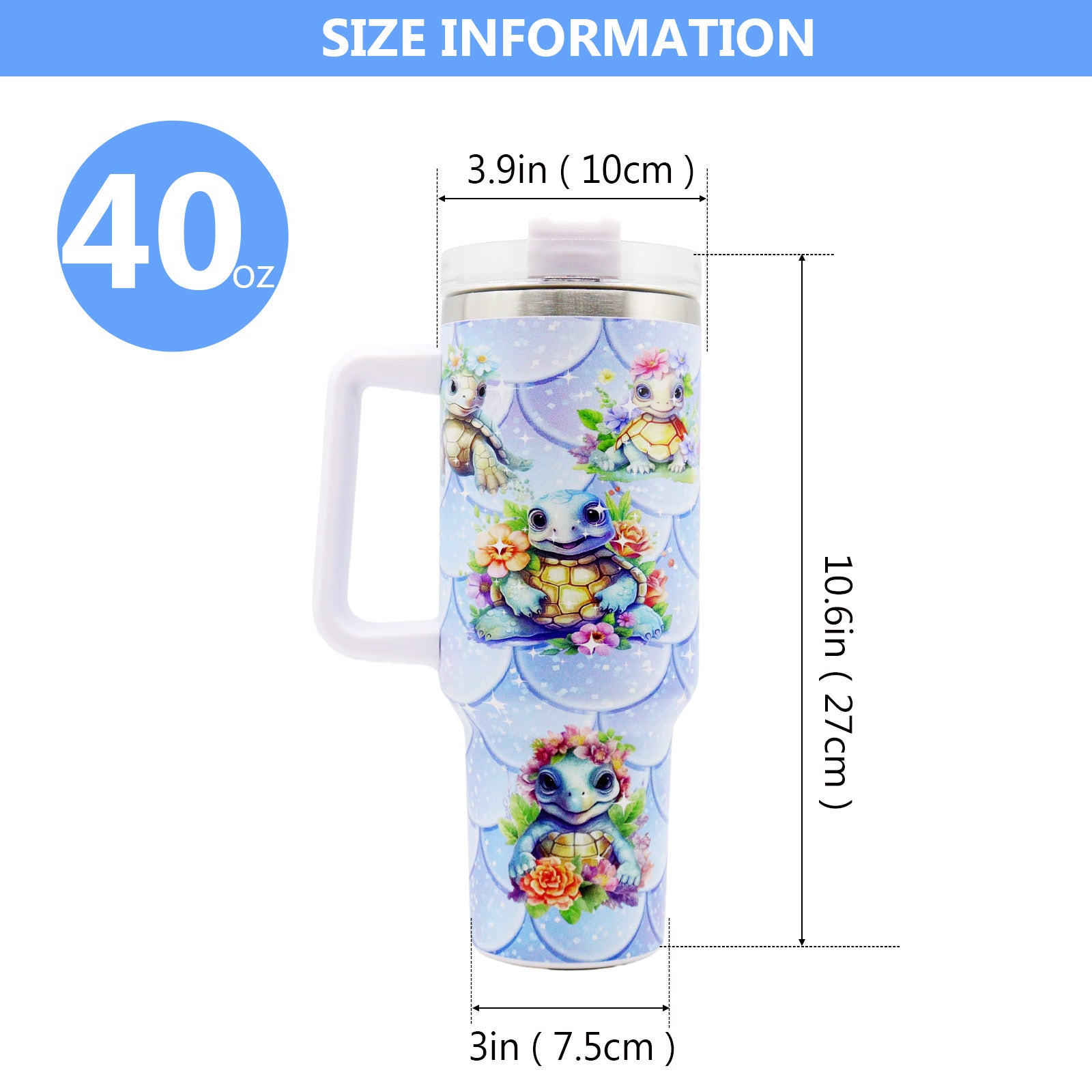 1pc 40oz large capacity Tumbler， Sea turtles With Handle And Straw Lid, 304 Stainless Steel Water Bottles Travel Mug Coffee Cup car cup water cup For Men Women Outdoor Camping Driving,