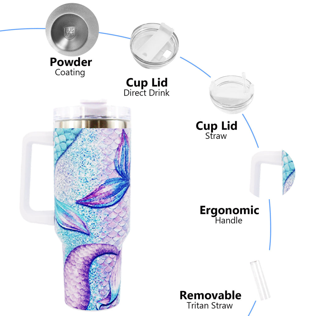 1pc 40oz large capacity Tumbler， Sea turtles With Handle And Straw Lid, 304 Stainless Steel Water Bottles Travel Mug Coffee Cup car cup water cup For Men Women Outdoor Camping Driving, - Ballimart