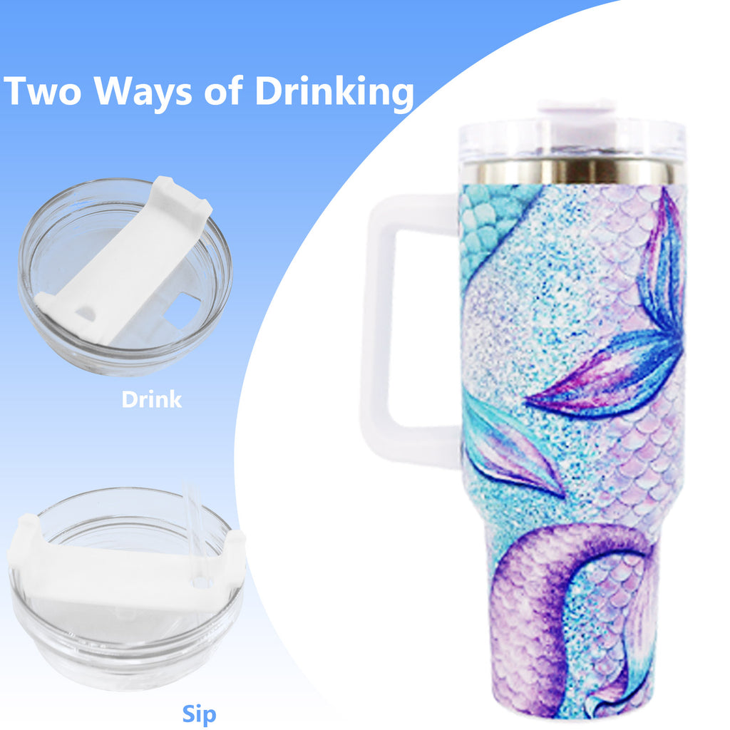 1pc 40oz large capacity Tumbler， Sea turtles With Handle And Straw Lid, 304 Stainless Steel Water Bottles Travel Mug Coffee Cup car cup water cup For Men Women Outdoor Camping Driving, - Ballimart
