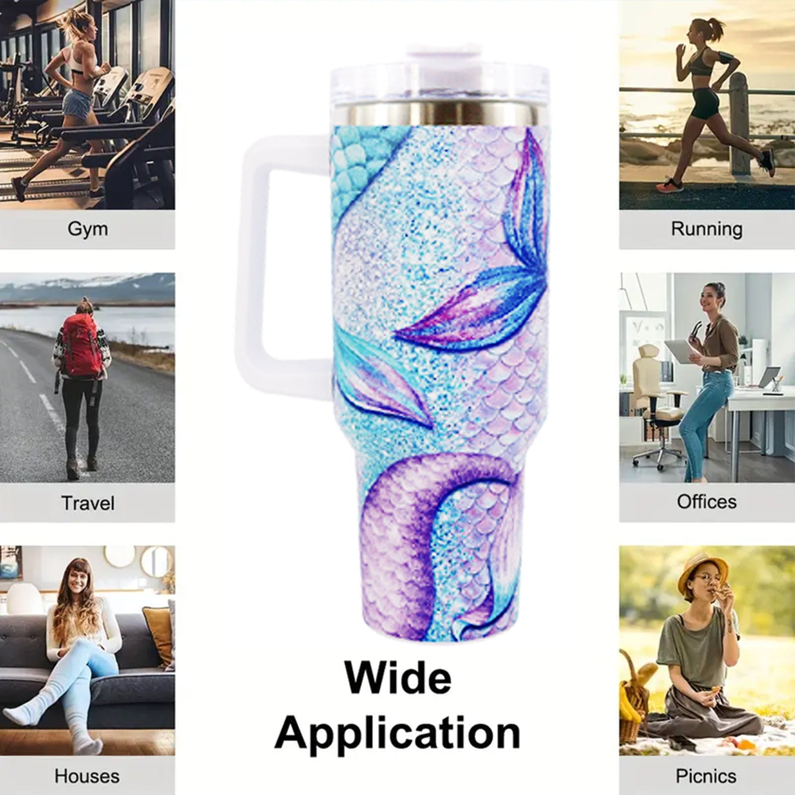 1pc 40oz large capacity Tumbler， Sea turtles With Handle And Straw Lid, 304 Stainless Steel Water Bottles Travel Mug Coffee Cup car cup water cup For Men Women Outdoor Camping Driving, - Ballimart