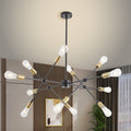 Modern Sputnik Chandelier, Mid Century Chandelier Light Fixture, Black and Gold Pendant Lighting for Living Room Bedroom Dining Room Farmhouse Kitchen - Ballimart