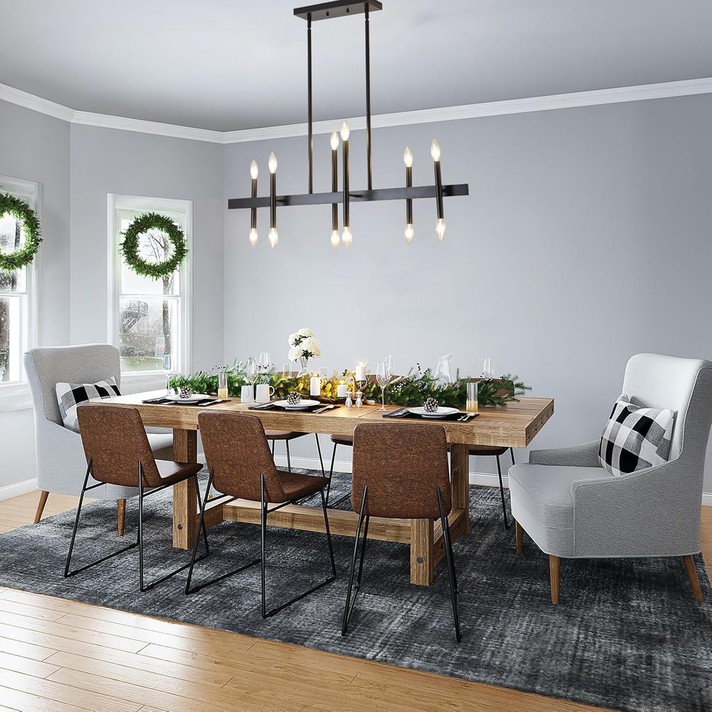 Black Dining Room Chandelier 12-Lights Mid Century Pendant Light for Farmhouse Kitchen, Industrial Chandeliers with E12 Base - Ballimart