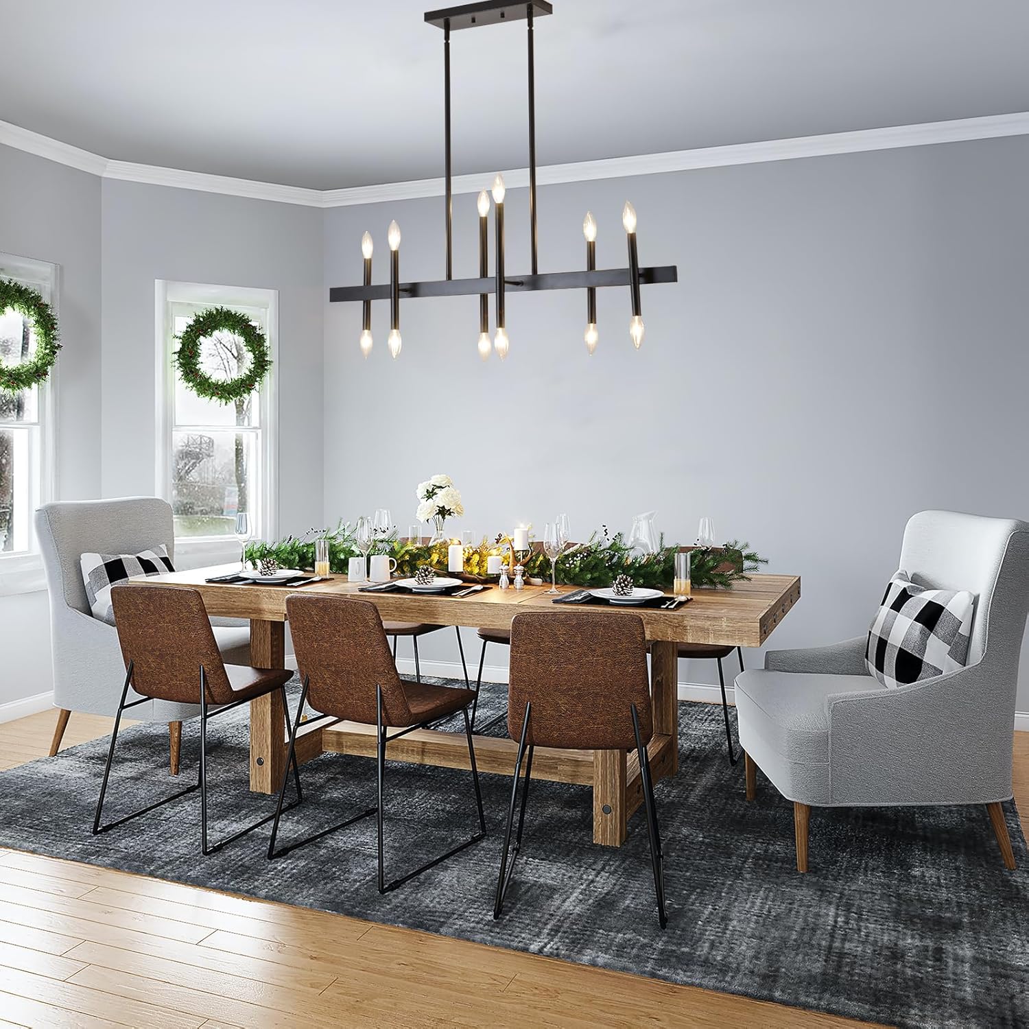 Black Dining Room Chandelier 12-Lights Mid Century Pendant Light for Farmhouse Kitchen, Industrial Chandeliers with E12 Base - Ballimart