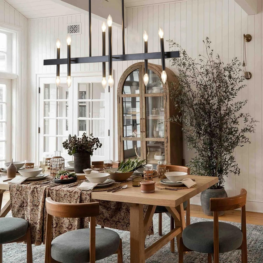 Black Dining Room Chandelier 12-Lights Mid Century Pendant Light for Farmhouse Kitchen, Industrial Chandeliers with E12 Base - Ballimart