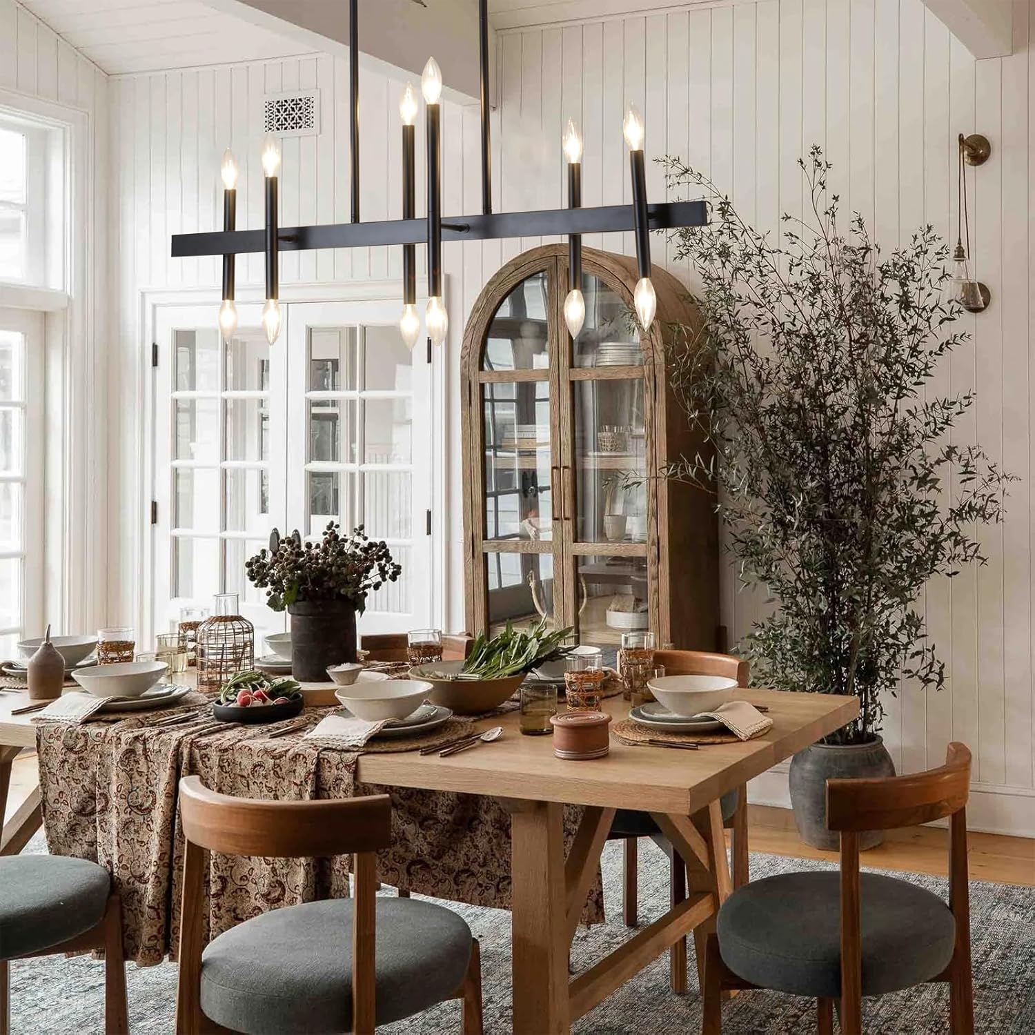 Black Dining Room Chandelier 12-Lights Mid Century Pendant Light for Farmhouse Kitchen, Industrial Chandeliers with E12 Base - Ballimart