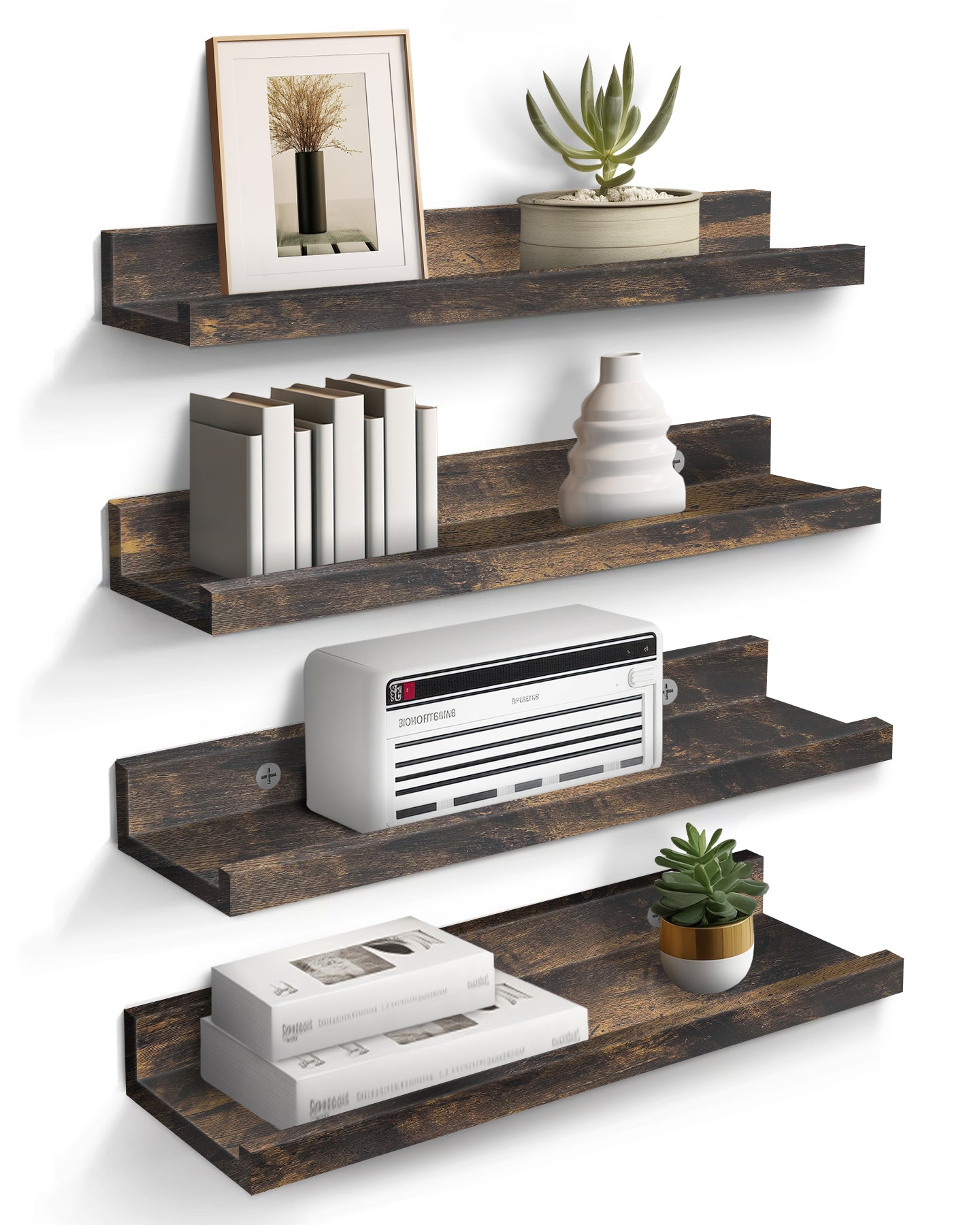 Small 16” Floating Shelves for Wall Décor Storage, Set of 4, Wood for Bedroom, Living Room, Bathroom, Kitchen, Picture Ledge and Farmhouse （No shipments on weekends）