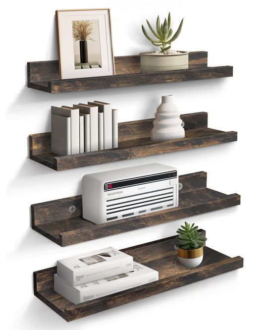 Small 16” Floating Shelves for Wall Décor Storage, Set of 4, Wood for Bedroom, Living Room, Bathroom, Kitchen, Picture Ledge and Farmhouse (No shipments on weekends) - Ballimart