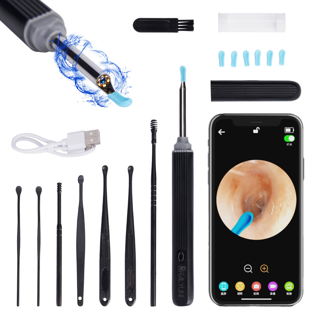 RALYUNI Ear Wax Removal Tool with Camera -Earwax Remover with 8 Pcs Ear Set - Earwax Removal Kit with Light - Ear Cleaner for iOS &Android Black(No delivery on weekends) - Ballimart