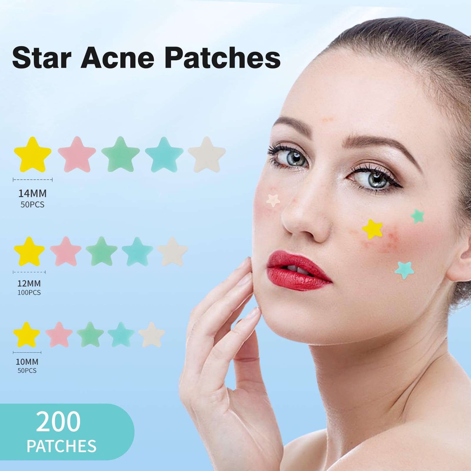 Pimple Patches for Face, Hydrocolloid Acne Patches Cute Star Pimple Patches for Healing, Cute Face Stickers, Zit Patch, Salicylic Acid & Tea Tree 3 Sizes,160 pcs Green&Black(No Shipment on Weekends)