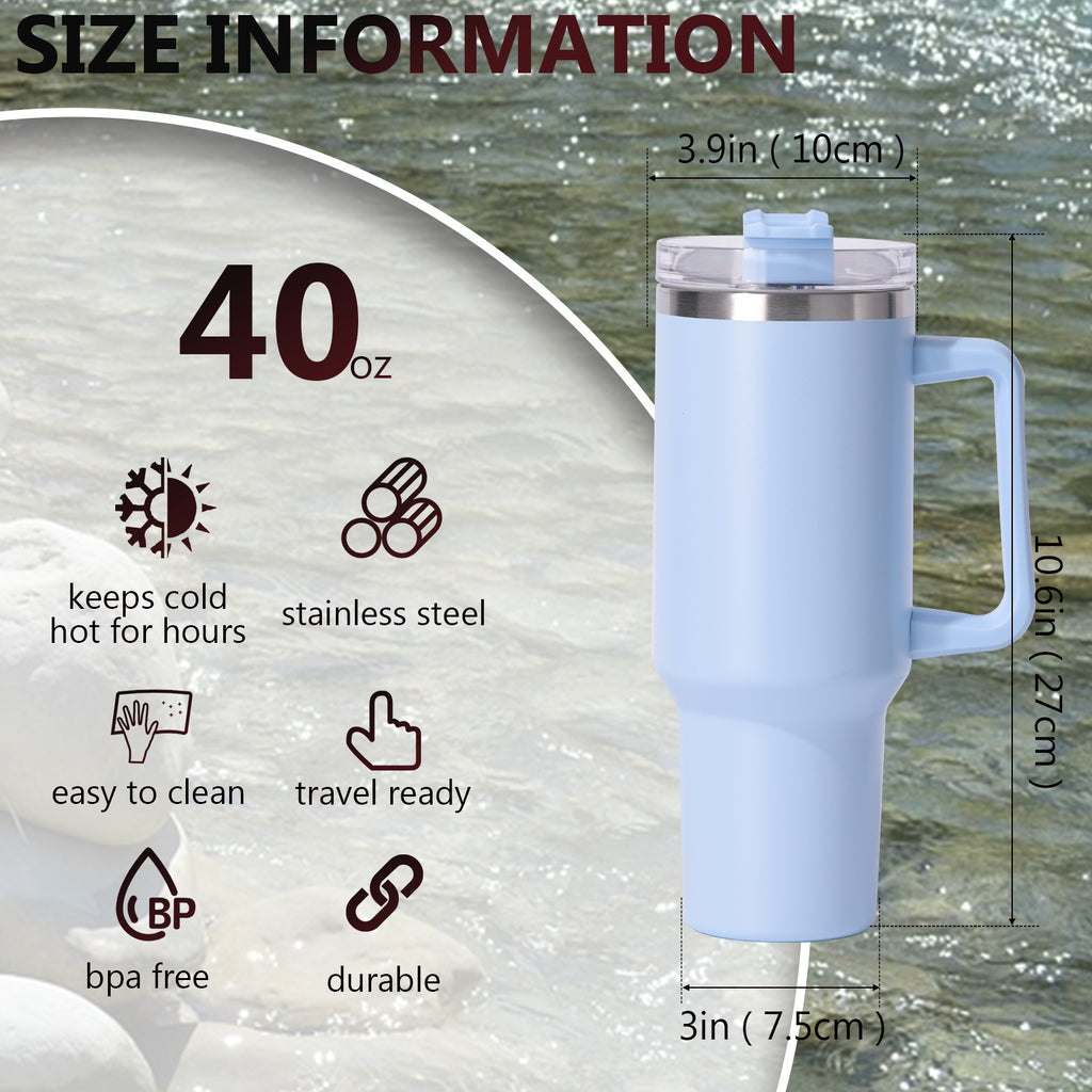 1pc 40oz large capacity Tumbler With Handle And Straw Lid, Insulated Reusable Stainless Steel Water Bottles Travel Mug Coffee Cup car cup water cup For Men Women Outdoor Camping Driving, Gift - Ballimart