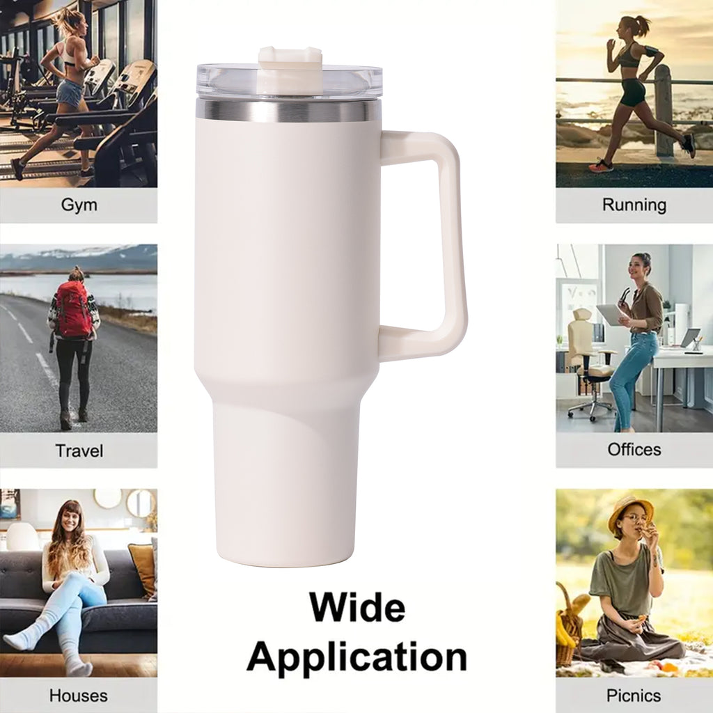 1pc 40oz large capacity Tumbler With Handle And Straw Lid, Insulated Reusable Stainless Steel Water Bottles Travel Mug Coffee Cup car cup water cup For Men Women Outdoor Camping Driving, Gift - Ballimart