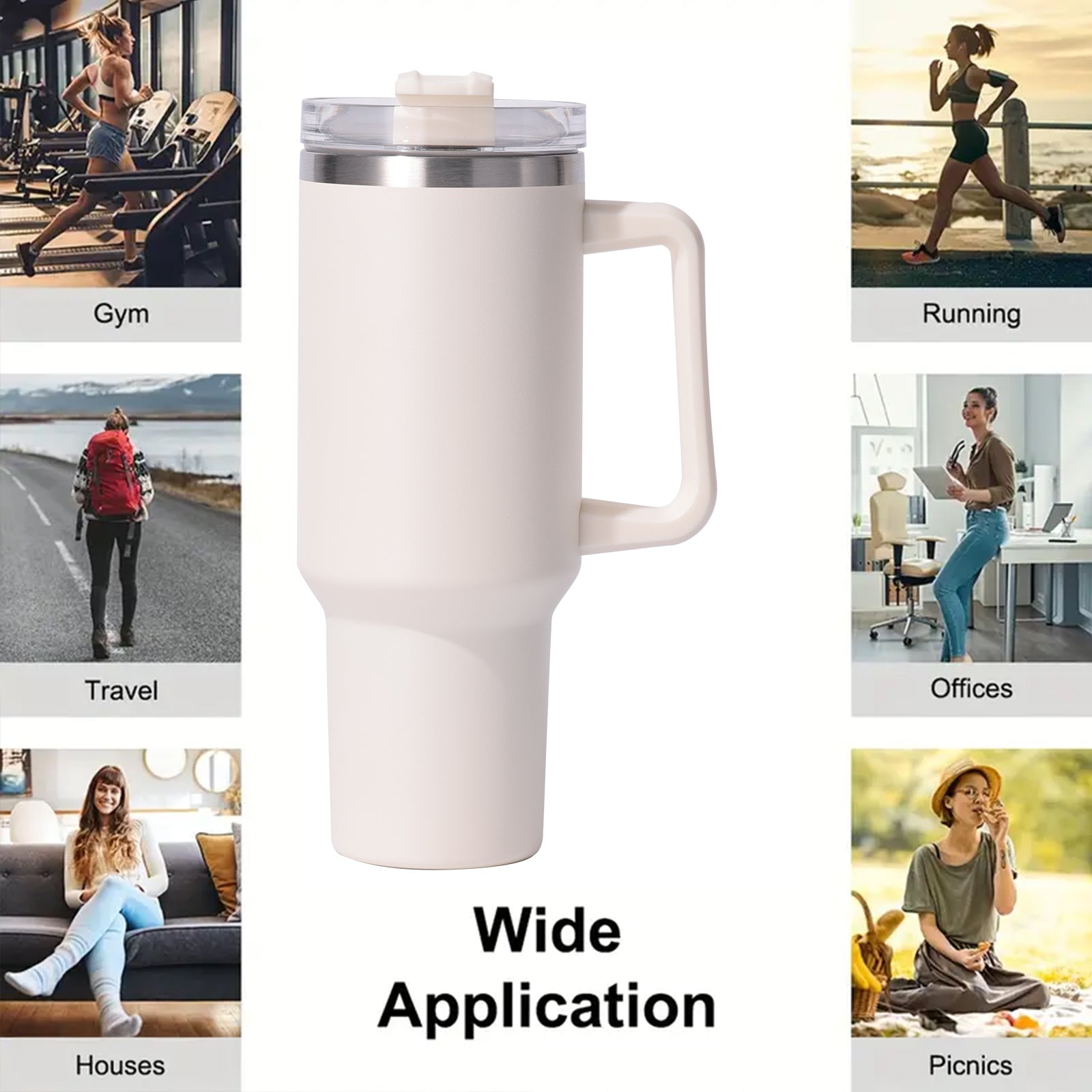 1pc 40oz large capacity Tumbler With Handle And Straw Lid, Insulated Reusable Stainless Steel Water Bottles Travel Mug Coffee Cup car cup water cup For Men Women Outdoor Camping Driving, Gift - Ballimart