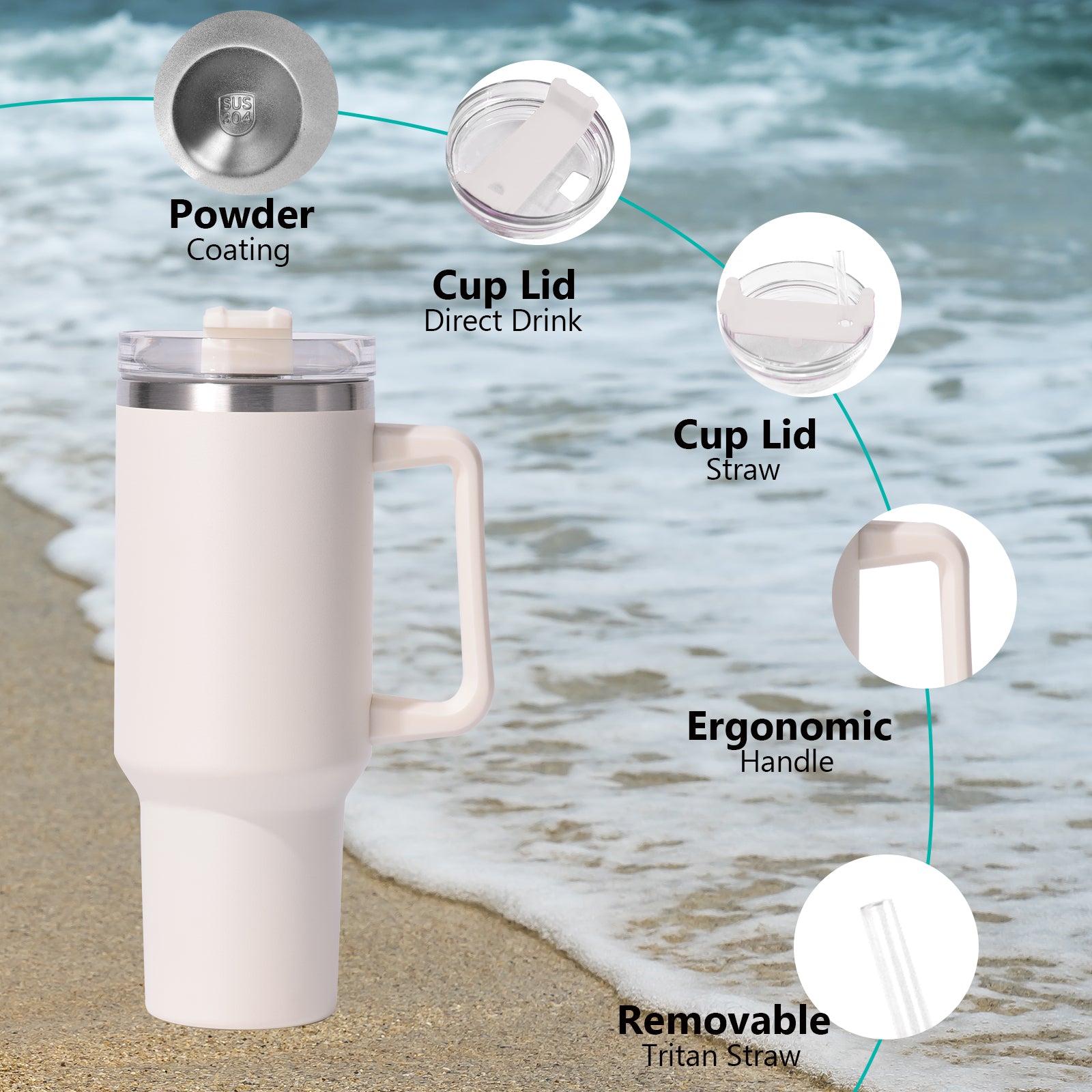 1pc 40oz large capacity Tumbler With Handle And Straw Lid, Insulated Reusable Stainless Steel Water Bottles Travel Mug Coffee Cup car cup water cup For Men Women Outdoor Camping Driving, Gift - Ballimart