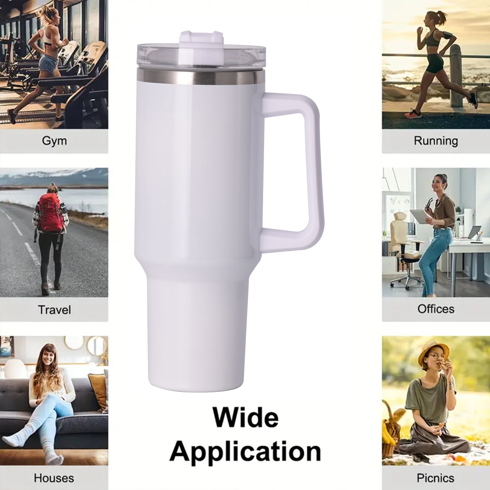 1pc 40oz large capacity Tumbler With Handle And Straw Lid, Insulated Reusable Stainless Steel Water Bottles Travel Mug Coffee Cup car cup water cup For Men Women Outdoor Camping Driving, Gift - Ballimart