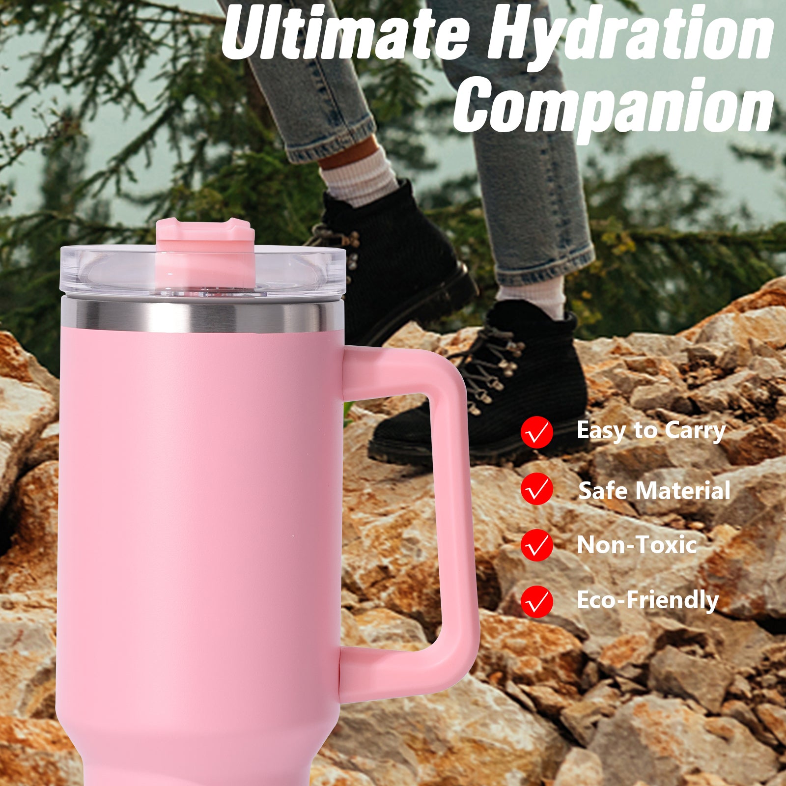 1pc 40oz large capacity Tumbler With Handle And Straw Lid, Insulated Reusable Stainless Steel Water Bottles Travel Mug Coffee Cup car cup water cup For Men Women Outdoor Camping Driving, Gift