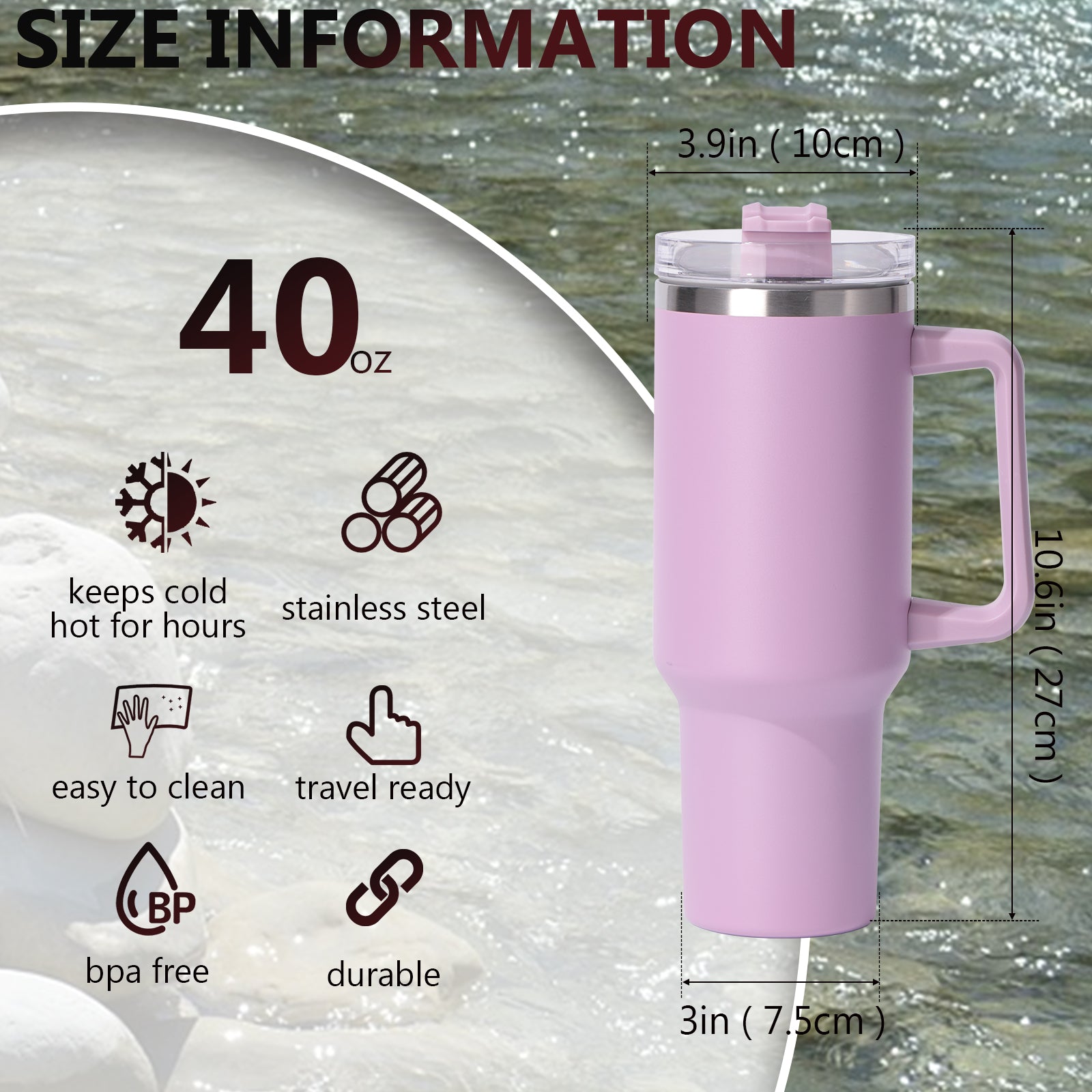 1pc 40oz large capacity Tumbler With Handle And Straw Lid, Insulated Reusable Stainless Steel Water Bottles Travel Mug Coffee Cup car cup water cup For Men Women Outdoor Camping Driving, Gift - Ballimart