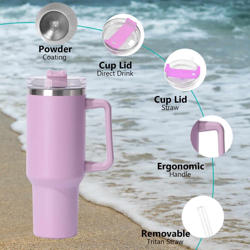 1pc 40oz large capacity Tumbler With Handle And Straw Lid, Insulated Reusable Stainless Steel Water Bottles Travel Mug Coffee Cup car cup water cup For Men Women Outdoor Camping Driving, Gift - Ballimart