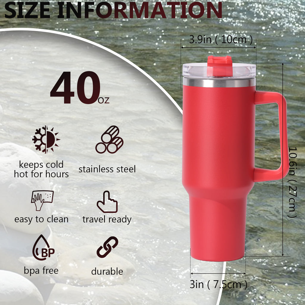 1pc 40oz large capacity Tumbler With Handle And Straw Lid, Insulated Reusable Stainless Steel Water Bottles Travel Mug Coffee Cup car cup water cup For Men Women Outdoor Camping Driving, Gift - Ballimart