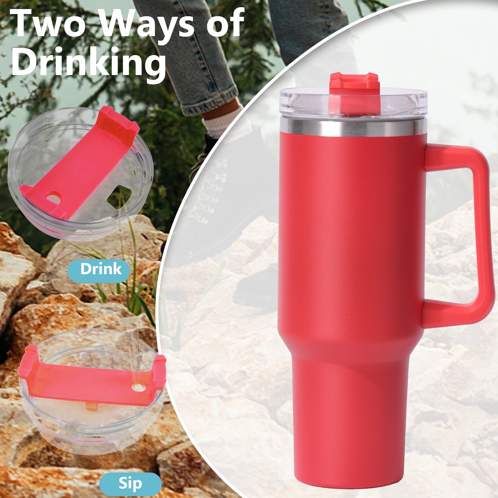 1pc 40oz large capacity Tumbler With Handle And Straw Lid, Insulated Reusable Stainless Steel Water Bottles Travel Mug Coffee Cup car cup water cup For Men Women Outdoor Camping Driving, Gift - Ballimart