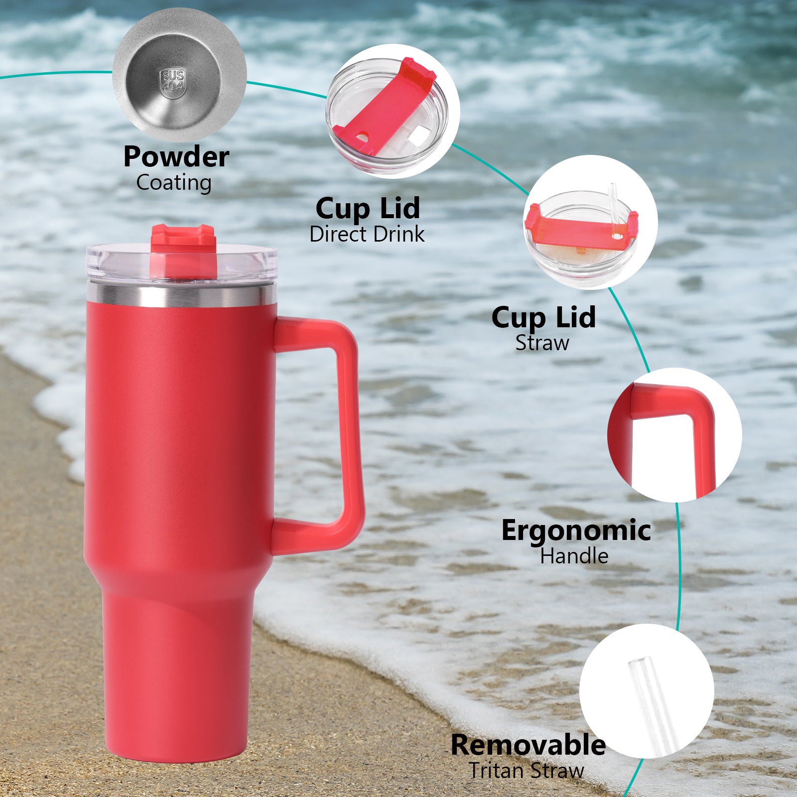 1pc 40oz large capacity Tumbler With Handle And Straw Lid, Insulated Reusable Stainless Steel Water Bottles Travel Mug Coffee Cup car cup water cup For Men Women Outdoor Camping Driving, Gift - Ballimart