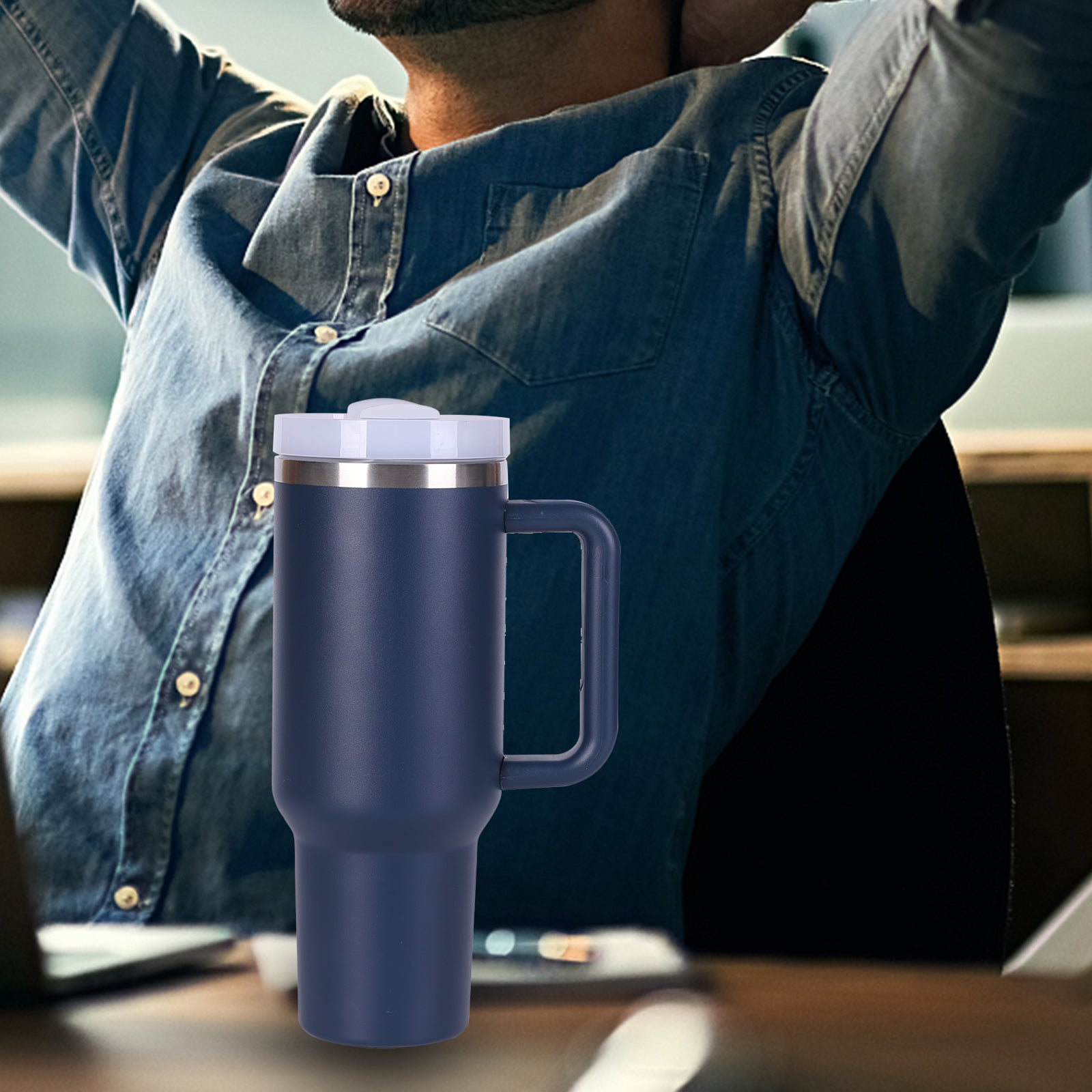 1pc V2 40oz large capacity Tumbler With Handle And Straw Lid, Insulated Reusable Stainless Steel Water Bottles Travel Mug Coffee Cup car cup water cup For Men Women Outdoor Camping Driving, Gift - Ballimart