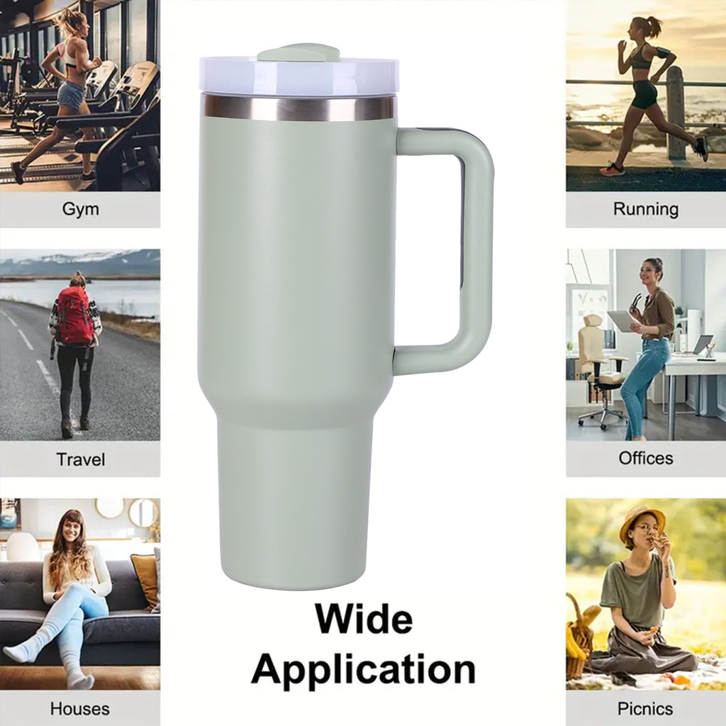 1pc V2 40oz large capacity Tumbler With Handle And Straw Lid, Insulated Reusable Stainless Steel Water Bottles Travel Mug Coffee Cup car cup water cup For Men Women Outdoor Camping Driving, Gift - Ballimart