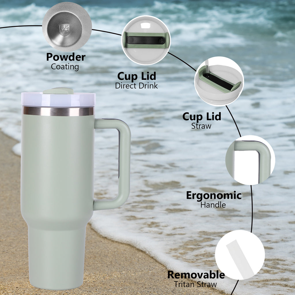 1pc V2 40oz large capacity Tumbler With Handle And Straw Lid, Insulated Reusable Stainless Steel Water Bottles Travel Mug Coffee Cup car cup water cup For Men Women Outdoor Camping Driving, Gift - Ballimart