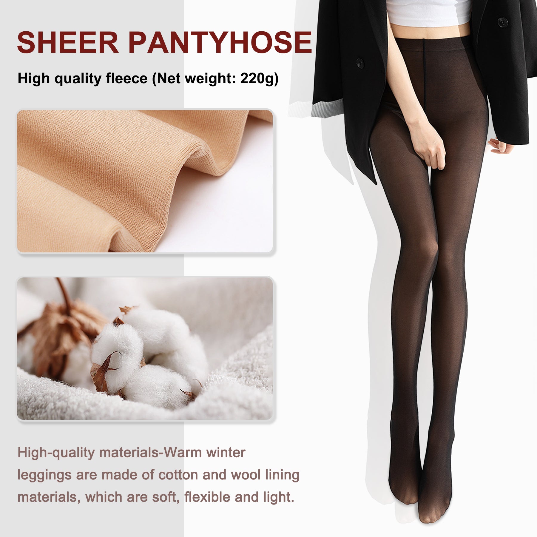 Fleece Lined Tights Sheer Women. Fake Translucent Warm Pantyhose Leggings Sheer Thick Tights for Winter，Shipment from FBA - Ballimart