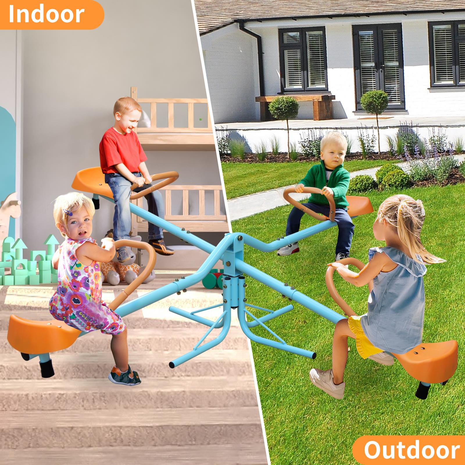 Outdoor Kids Spinning Seesaw Sit and Spin Teeter Totter Outdoor Playground Equipment Swivel Teeter Totter for Backyard - Ballimart