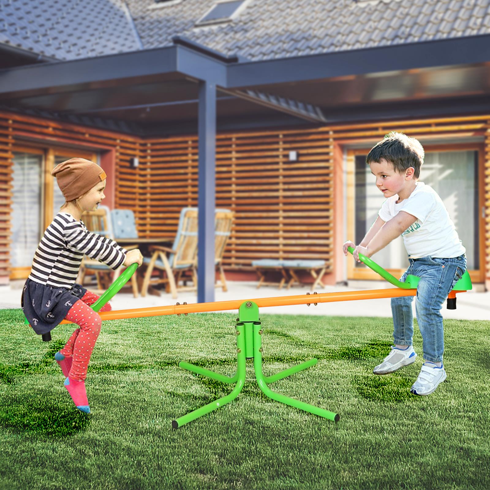 360 Degree Rotation Outdoor Kids Spinning Seesaw Sit and Spin Teeter Totter Outdoor Playground Equipment Swivel Teeter Totter for Backyard - Ballimart